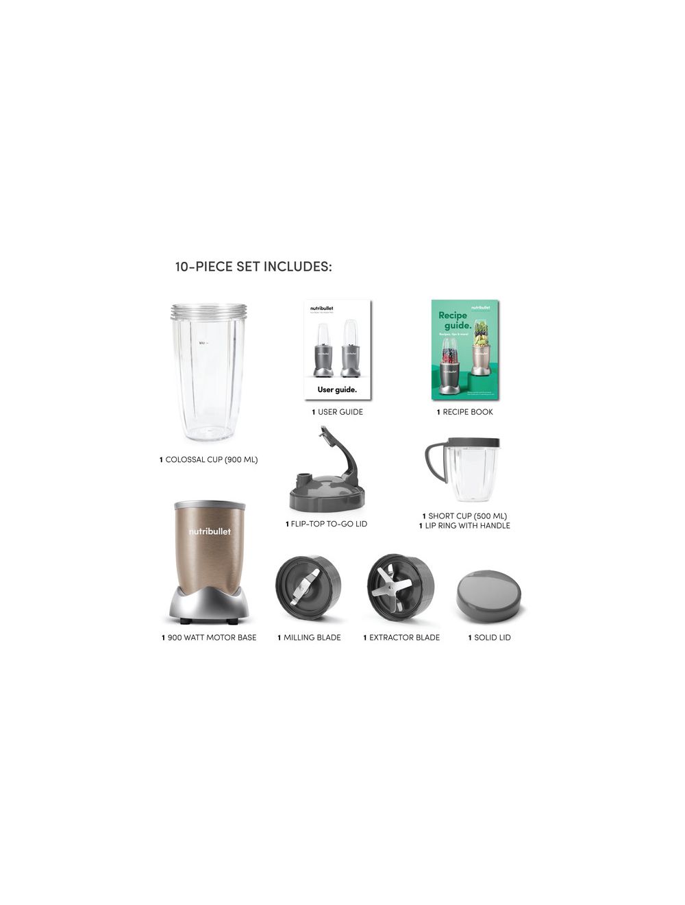 Nutribullet PRO 10-Piece High-Speed Blender/Mixer System, 900 watts, Copper Gold-NB9-1012