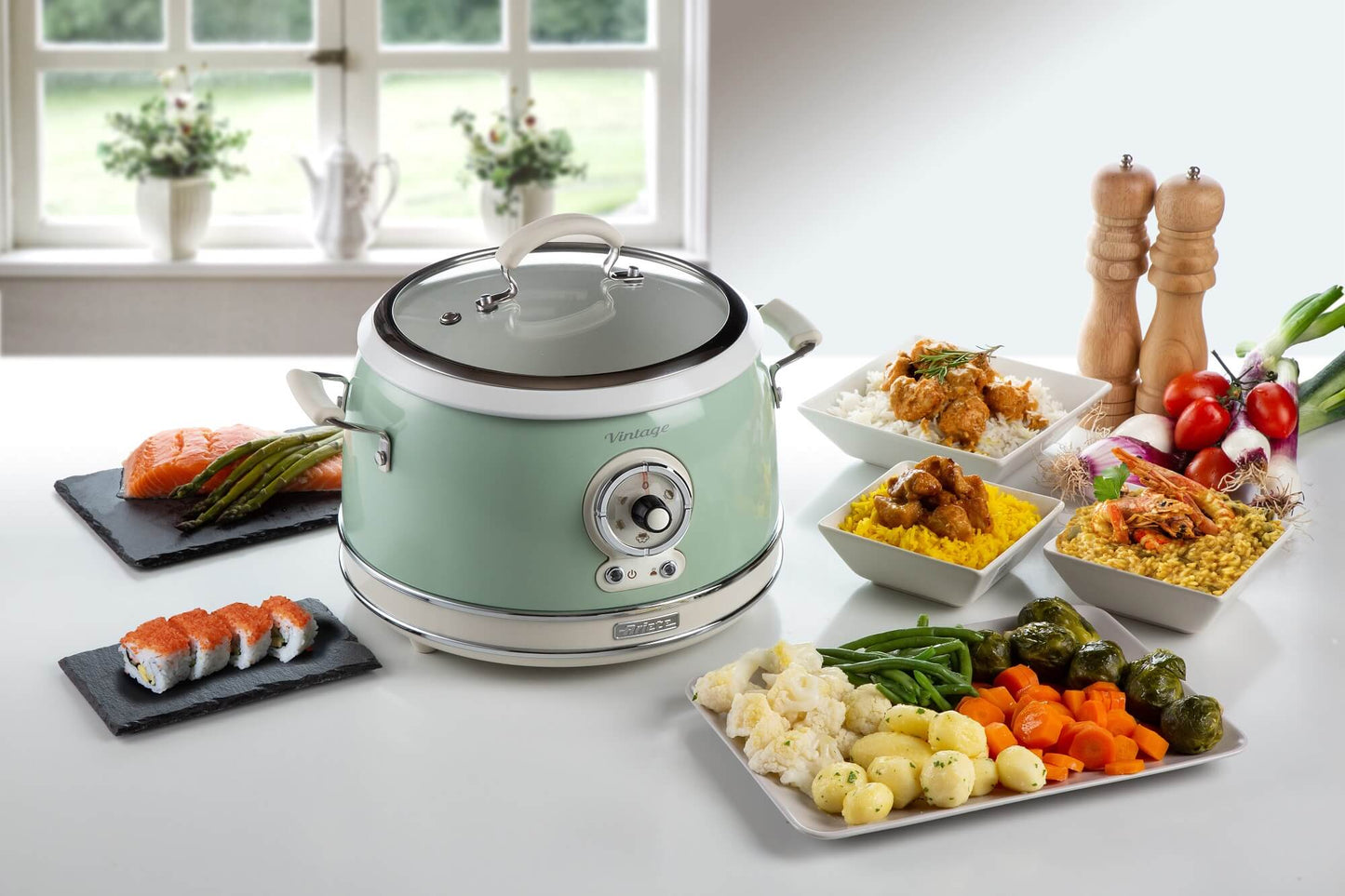 Ariete Vintage Rice Cooker & Slow Cooker - 2904 Cream/Green