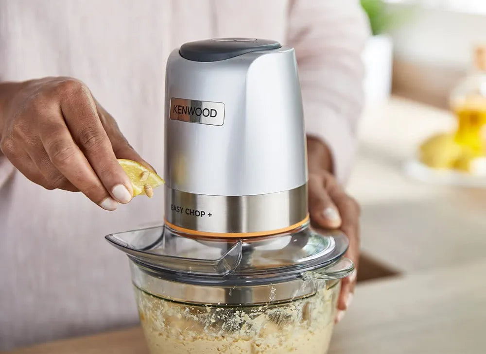 KENWOOD Glass Chopper 500W Electric Food Chopper with 1.2L Glass Bowl (600ml working capacity), Dripper Pro, Quad Blade, Storage Lid, Dual Speed, Spatula, Ice Crush Function CHP62.400SI Silver