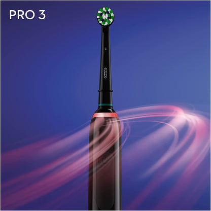 Oral-B Pro 3 Electric Toothbrush with Smart Pressure Sensor, 1 Cross Action Toothbrush Head &amp; Travel Case, 3 Modes with Teeth Whitening, Gifts for Men/Women D505.513.3X.BK