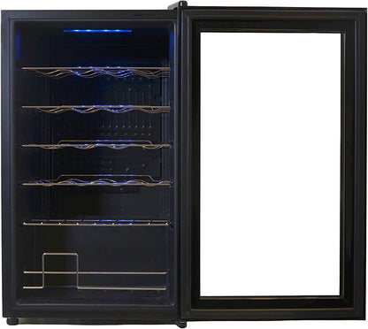 KENWOOD Beverage Cooler 24 Bottles Wine Cooler Refrigerator with Double Glass Door, Blue Light, Smart Temperature Control BCM24.000BK Black