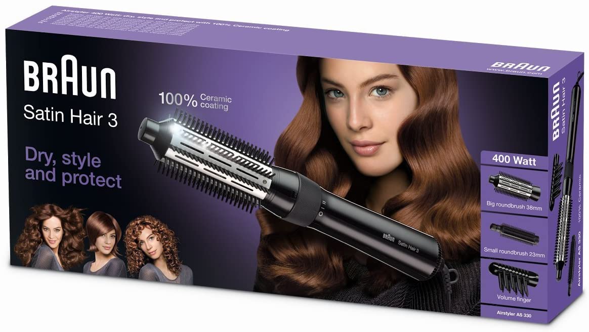 Satin Hair 3 AS330 airstyler with ceramic protection and 3 styling attachments. BI.AS330