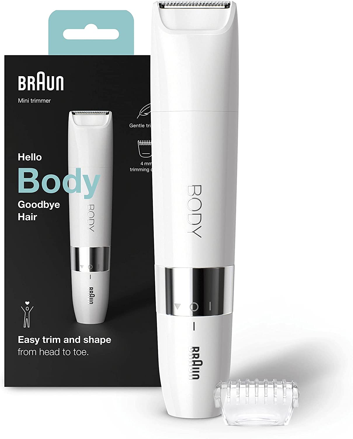 Body Mini trimmer BS1000 Wet &amp; Dry with trimming comb, white BRN.BS1000