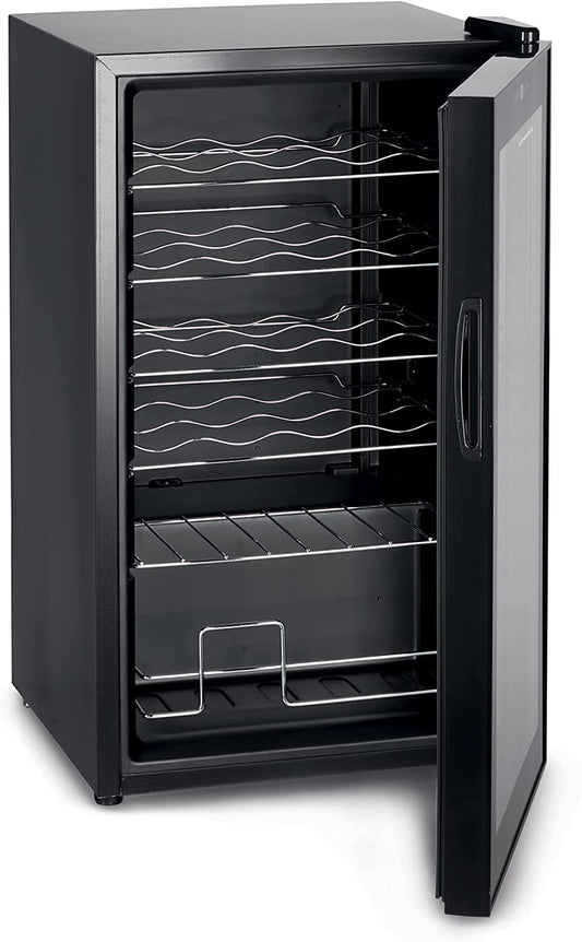 KENWOOD Beverage Cooler 24 Bottles Wine Cooler Refrigerator with Double Glass Door, Blue Light, Smart Temperature Control BCM24.000BK Black
