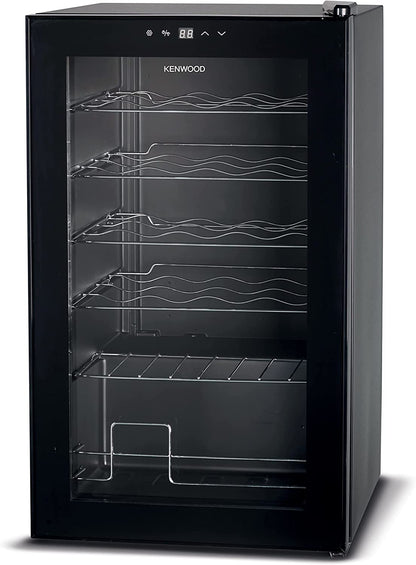 KENWOOD Beverage Cooler 24 Bottles Wine Cooler Refrigerator with Double Glass Door, Blue Light, Smart Temperature Control BCM24.000BK Black