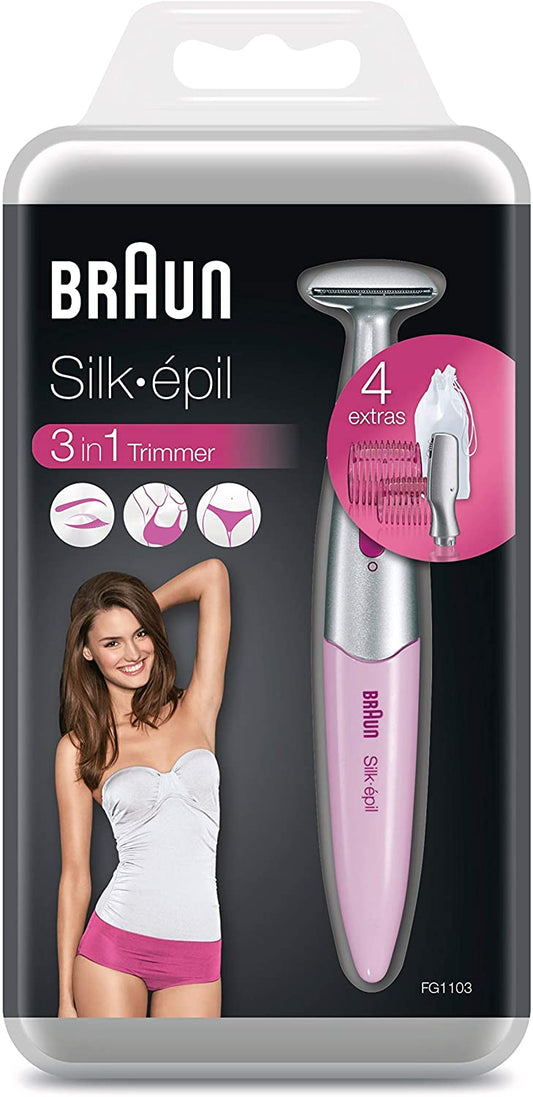 Braun Silk epil FG1103 Bikini Styler 3 in 1 Trimmer with 4 Extras - Pink BRN.FG1103