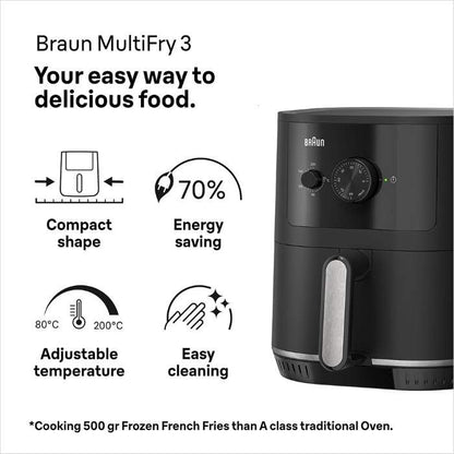 Braun MultiFry 3 Airfryer, 4.3 L Big Capacity, RealAir Technology - HF 3000 Black