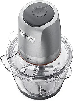 KENWOOD Glass Chopper 500W Electric Food Chopper with 1.2L Glass Bowl (600ml working capacity), Dripper Pro, Quad Blade, Storage Lid, Dual Speed, Spatula, Ice Crush Function CHP62.400SI Silver
