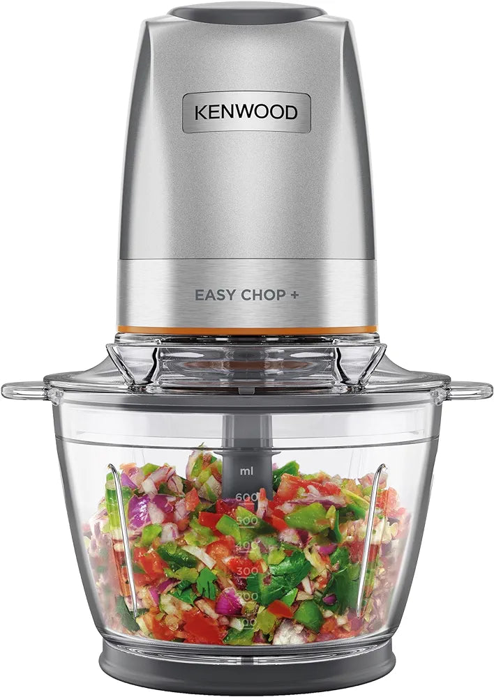 KENWOOD Glass Chopper 500W Electric Food Chopper with 1.2L Glass Bowl (600ml working capacity), Dripper Pro, Quad Blade, Storage Lid, Dual Speed, Spatula, Ice Crush Function CHP62.400SI Silver