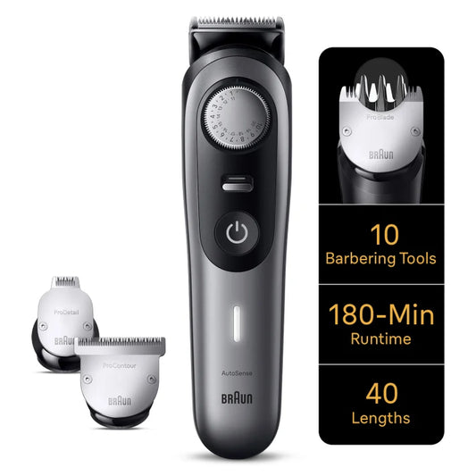 Pro Beard Trimmer 9 BT9420 With ProBlade, ProWheel, Lock, 10 barbering tools, 180min runtime, grey