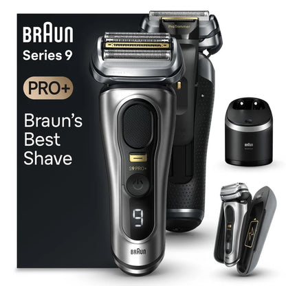 Series 9 Pro+ 9577cc Wet &  Dry shaver with 6-in-1 SmartCare center and PowerCase, silver.