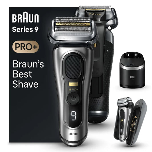 Series 9 Pro+ 9577cc Wet &  Dry shaver with 6-in-1 SmartCare center and PowerCase, silver.
