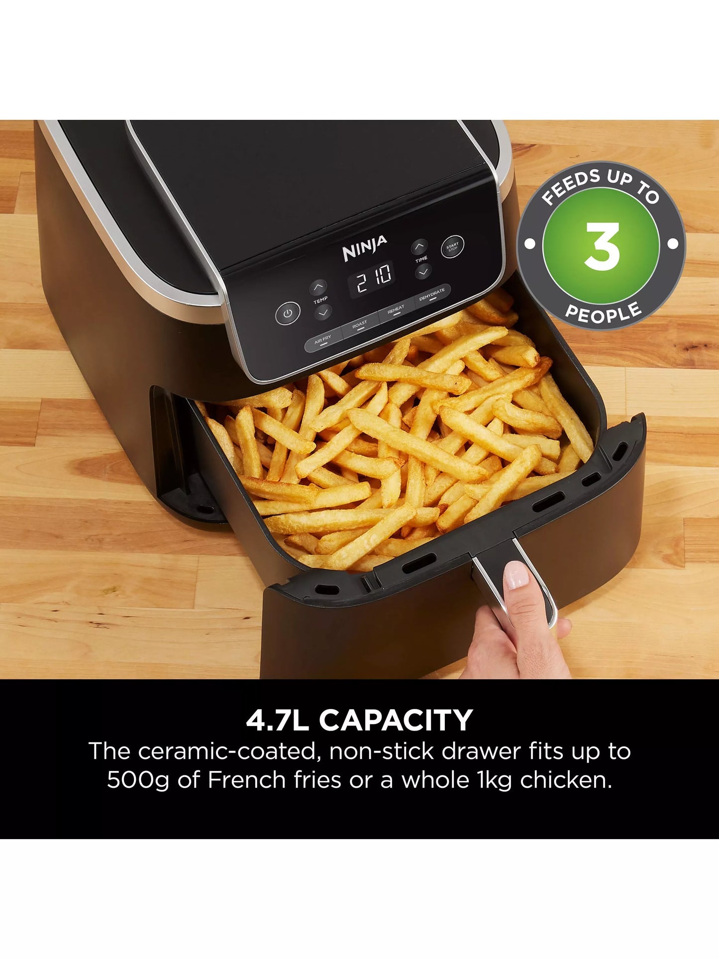 Ninja Air Fryer PRO 4.7L, Single Drawer, 4-in-1, Air Fry, Roast, Reheat, Dehydrate, Cooks 1-2 Portions, Digital, Cook From Frozen, Non-Stick Drawer & Crisper Basket, 1750W - AF140UK