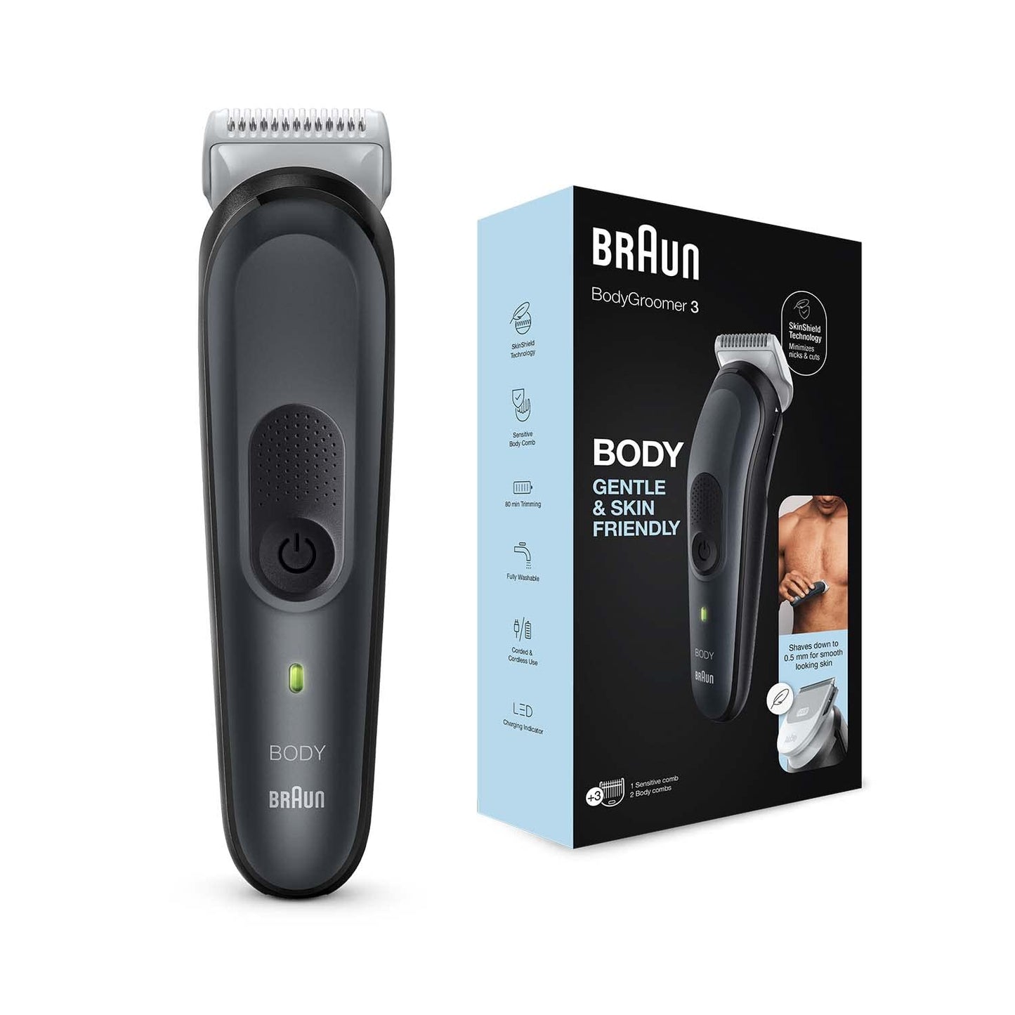 Body groomer 3 BG3340, with SkinShield technology and 3 attachments.