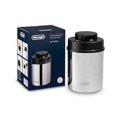 De'Longhi Coffee Canister, Vacuum Sealed Food Storage Container with Airtight Lid &amp; Built-in Date Indicator, Polished Stainless Steel (Holds 1 LB / 500 g), DLSC063
