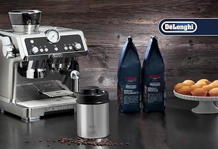 De'Longhi Coffee Canister, Vacuum Sealed Food Storage Container with Airtight Lid &amp; Built-in Date Indicator, Polished Stainless Steel (Holds 1 LB / 500 g), DLSC063