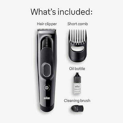 Braun Hair Clippers Series 5 5310, Hair Clippers for Men, Hair Clip from Home with 9 Length Settings, Incl. Memory SafetyLock Recall Setting, Ultra-Sharp Blades, 2 Combs
