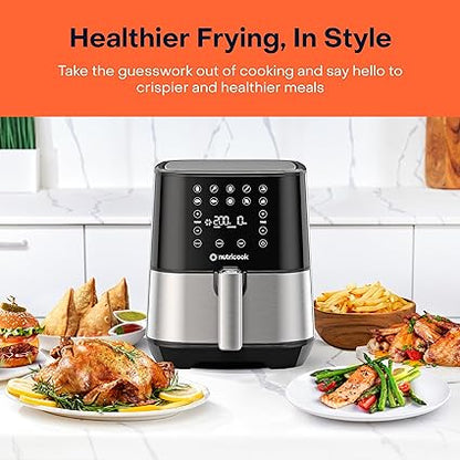 NUTRICOOK 1500 Watts, Stainless Steel Digital Control Panel Display, 10 Preset Programs with built-in Preheat function, Brush Air Fryer 2 (AF204, 3.6 L)