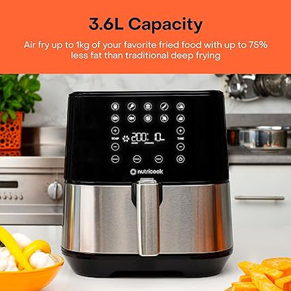 NUTRICOOK 1500 Watts, Stainless Steel Digital Control Panel Display, 10 Preset Programs with built-in Preheat function, Brush Air Fryer 2 (AF204, 3.6 L)