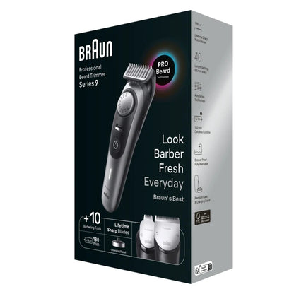 Pro Beard Trimmer 9 BT9420 With ProBlade, ProWheel, Lock, 10 barbering tools, 180min runtime, grey